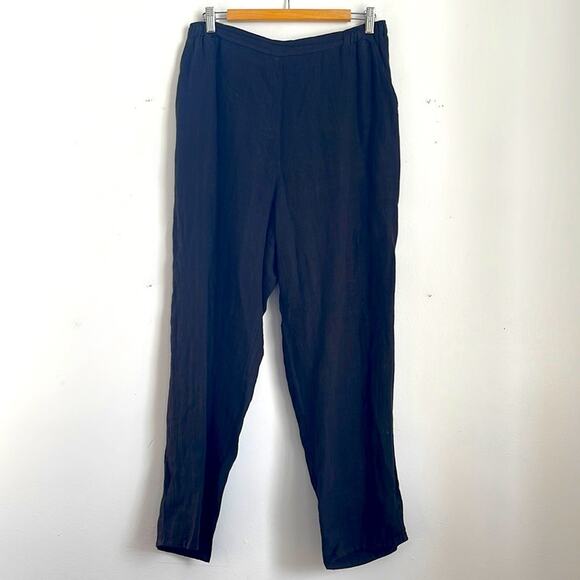 Match Point slub linen straight leg elastic waist pull on lagenlook pants sz L - Picture 1 of 6